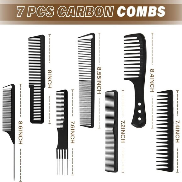 Hair Cutting Comb Set Carbon Fiber Barber Kit with Cape and Brushes - Picture 4 of 9